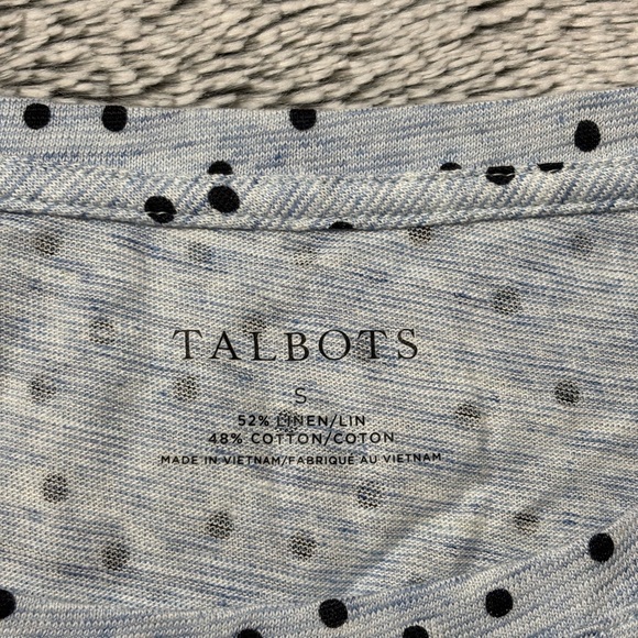 Talbots Blue Short-sleeved shirt with black polka dots and a ruffled hem. Size S - Picture 7 of 7